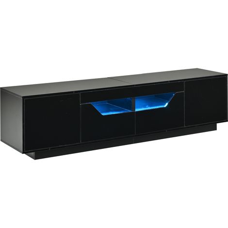 Mobile TV basso da 180 cm con 2 cassetti, 2 ante e LED, nero lucido (1/5)