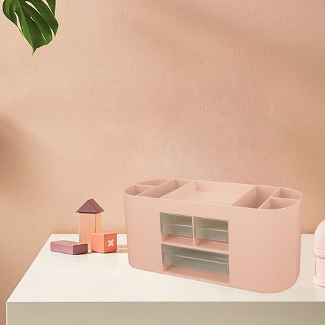 Rosa Aufbewahrungsbox aus Kunststoff für Stifte, Schreibtisch-Aufbewahrungseimer (1/5)