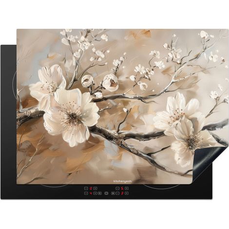 PROTECTION PLAQUE INDUCTION Fleurs - Abstrait - Peint - Beige Couvre Plaque De Cuisson 71x52 cm