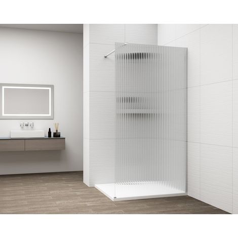 ESCA CHROME Panneau de douche monobloc en verre, montage mural, cannelure en verre, 800 mm (1/4)