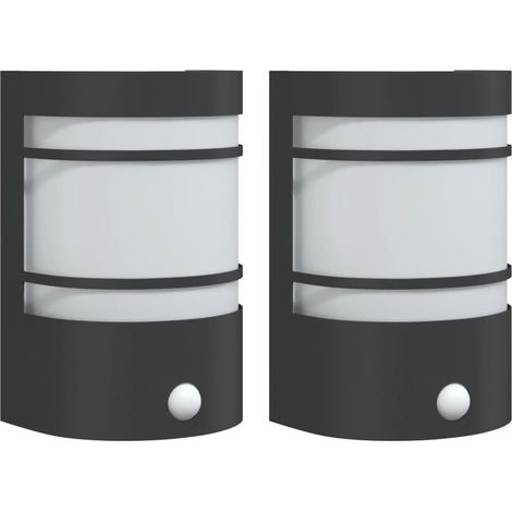 Lot de 2 appliques murales d'extérieur avec capteur de mouvement 14 x 11 x 20,5 cm en acier inoxydable noir (1/5)