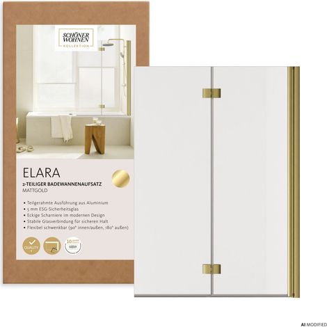 SCHÖNER WOHNEN-Kollektion Badewannenaufsatz ELARA 2-teilig faltbar - 100 x 140 cm, Klar Hell, Goldoptik (1/5)
