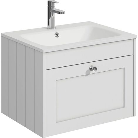 Balterley Butterton 600mm Wall Hung 1 Drawer Unit with Stone Basin 1 Tap Hole - Satin White