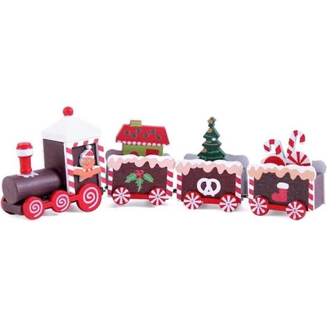 Décorations de Train de Noël Train de Bonhomme en Pain d'épice de Noël 3 Wagons Mini Train en Bois pour Enfants Cadeau, décorations de fête de Noël (Rouge foncé) Train de Bonhomme en Pain d'épice (1/4)