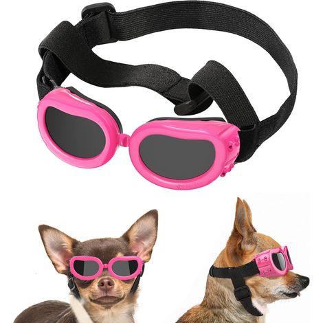 Lunettes pour Chiens, Lunettes de Soleil pour Animaux de Compagnie Réglables, Lunettes de Protection Étanche à la Poussière Anti-UV, Coupe-Vent Imperméable pour Petit Chien Moyen Chat - Rose (1/5)