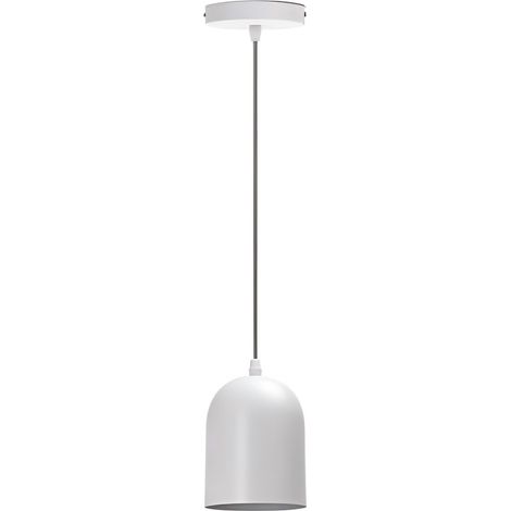 Suspension minimaliste en fer blanc, culot E27, pour un décor moderne. (1/2)