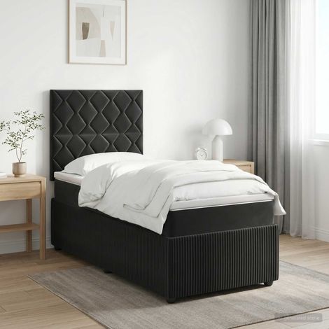 vidaXL Lit boxspring avec matelas Noir 100 x 200 cm Velours (1/5)