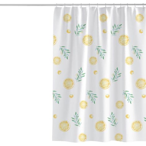 Ahlsen Zitronengelbe Duschvorhänge für Badezimmer, Stoff mit niedlichem grünen Blättermuster, maschinenwaschbares, wasserdichtes Polyester mit 12 Kunststoffhaken, 72 x 72 Zoll