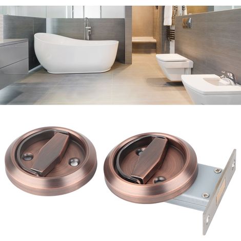Serrure de Porte Double Face Anneau en Acier Inoxydable 304 pour Salle de Bain - Accessoires de Fermeture (Bronze Rouge avec Serrure)