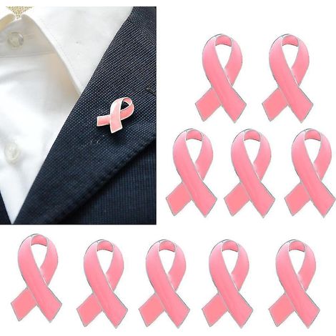 Lot de 10 badges ruban rose de sensibilisation au cancer du sein féminin, broche en métal émaillé (1/5)