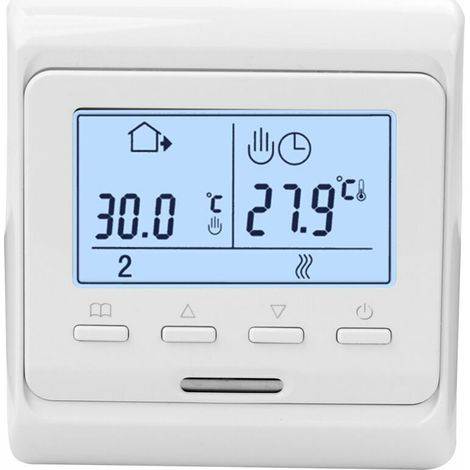 Underfloor heating thermostat with high-power electric heating. Underfloor heating thermostat with dual temperature and dual control. White backlit buttons. No Wi-Fi. (1/5)
