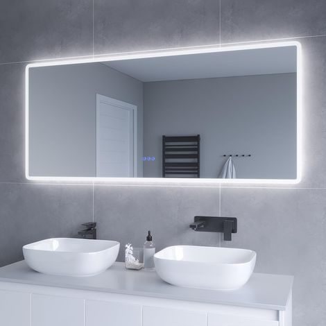 Badspiegel mit Beleuchtung für Wandschalter Badezimmerspiegel LED Lichtspiegel Wandspiegel Energiesparend Touch Schalter Dimmbar Kaltweiß Neutralweiß Warmweiß badspiegel beheizt 160x70 cm (1/5)