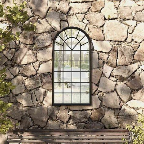 Miroir de jardin-Miroir décoratif-Miroir d'extérieur Noir 90x45 cm Fer pour utilisation extérieure 289894 (1/5)