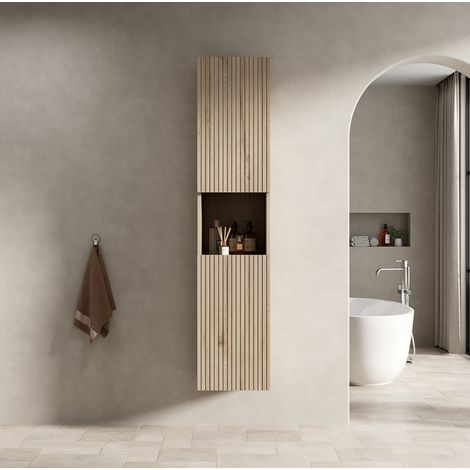 Meuble mural salle de bain 160x35x35 cm chêne blanc contreplaqué gain de place (1/5)