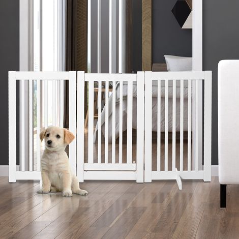 Cancelletto autoportante per cani pieghevole, 155 x 1,5 x 76 cm, MDF bianco OKMYHOME (1/5)