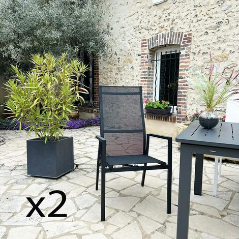 Fauteuil de jardin en aluminium avec dossier réglable noir (lot de 2) OSLO (1/4)