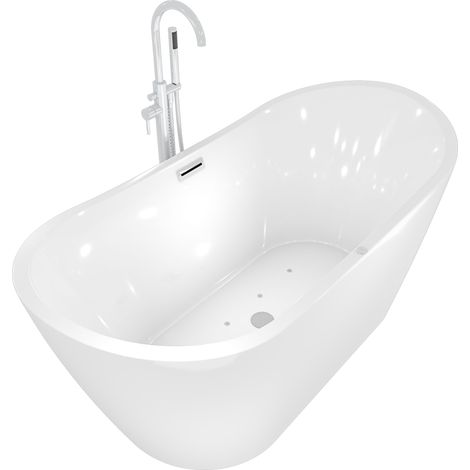 freistehende Badewanne Wanne F13 180x92cm Whirlpool mit Luftmassage mit Amatur AF02 (1/5)