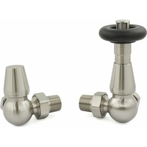 West Jaguar TRV Corner Thermostatic Radiator Valve and Lockshield - Satin Nickel (1/5)
