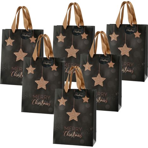 Weihnachts Geschenktüte MERRY CHRISTMAS - 6er Set - Papiertasche Wichteltüte Flaschentasche - Advent Weihnachten Nikolaus Geschenk Tüte