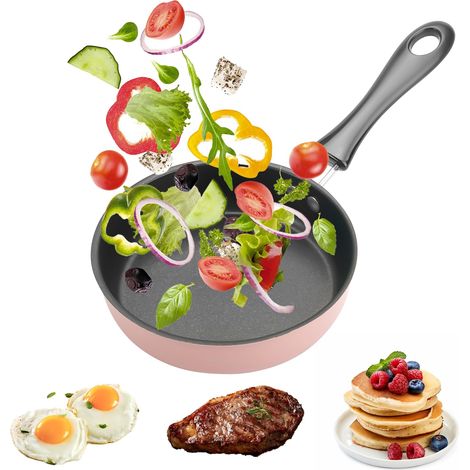 Poêle à Œuf Mini Induction 12 cm - Antiadhésive, Rose - Idéale pour Œufs, Bacon, Tranches de Jambon, Steak - Poignée Amovible, Portable, Cuisine Rapide et Saine (1/5)