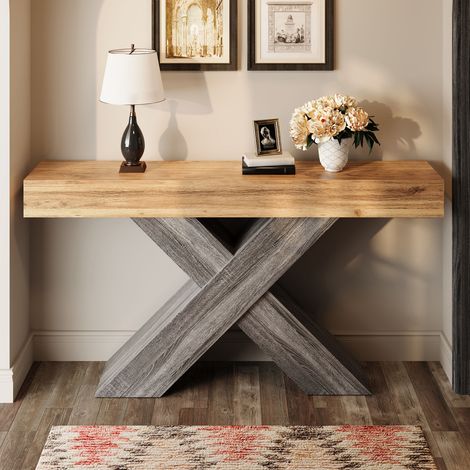 Comanlai - Table Console Entrée Étroite Effet Bois - Meuble d'Appoint Pieds en X pour Couloir et Salon - Noyer (1/5)