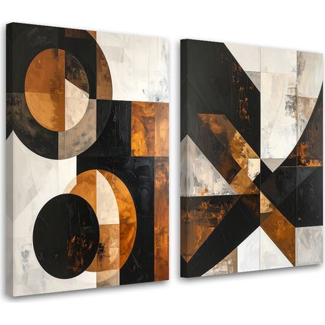 Set de tableaux sur toile  Abstraction géométrique marron 2 x 20x30