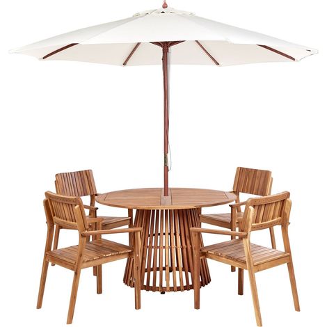 Garden Dining Set 4 Seater AGELLO with Parasol (12 Options) Acacia Wood Brown (1/5)