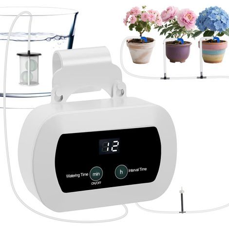 Kit d'irrigation goutte à goutte automatique avec minuterie pour 10 plantes en pot, système d'arrosage automatique, ensemble d'arrosage automatique pour jardin, parterres surélevés (1/5)