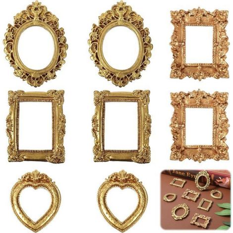 Lot de mini cadres photo dorés - - 8 pièces - Style vintage - Résine - 5,4x4,3 cm à 7,2x5,4 cm (1/5)