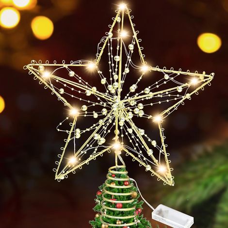 Etoile Sapin de Noel, 30 x 24 cm Pointes de Sapin, LED Cimier de Sapin de Noël, Or Lumineuse Noël Arbre Topper, Décoration de Noel Pentagramme Christmas Tree Topper pour Décorations Interieur (1/5)