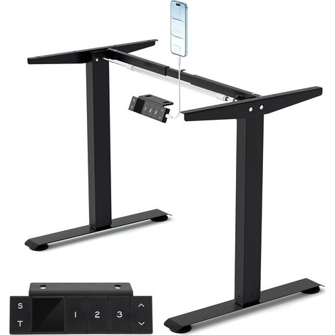 Wolketon Elektrisch höhenverstellbares Tischgestell mit 3-fach Memory & USB-C Ladung - Innovativer Einzelmotor in Inversbauweise für maximale Stabilität (65x45mm Rohrprofil)