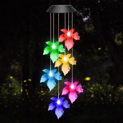 Carillon Solaire à Feuilles d'Érable, 6 LED Carillon a Vent Exterieur Solaire, Étanche Solaire Carillon Jardin, Cadeau Maman, Cadeau Femme, Décoration d'Arbres, Balcons, Mariages (1/5)