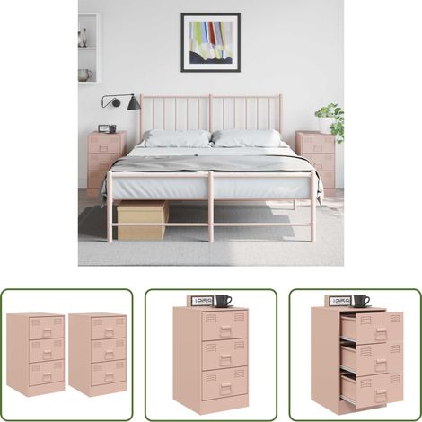 vidaXL Schrank - Nachttische 2 Stk. Rosa 34,5x39x62 cm Stahl (1/5)
