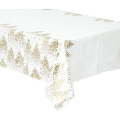 Paris Prix - Nappe Imprimée Sapin colorama 140x360cm Blanc & Or (1/2)