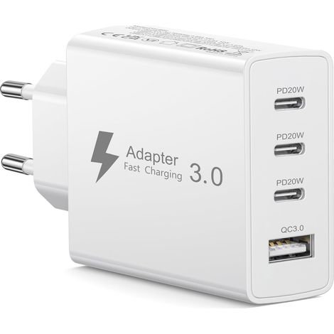 Chargeur USB C Rapide 50W,Prise USB C Multiple 4 Port PD+QC Chargeur Type C Charge Rapide Adaptateur Secteur USBC Chargeur Rapide pour 17 16 15 14 13 12 Pro,iPad,Galaxy S25 S24 S23 (1/5)