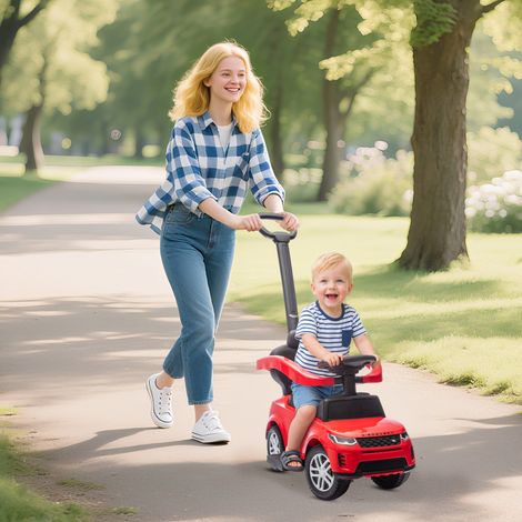 Veicolo cavalcabile 2 in 1 per bambini dai 18 ai 36 mesi, modello LAND ROVER DISCOVERY, con vano portaoggetti, maniglia rimovibile e parapetto, colore rosso. (1/5)