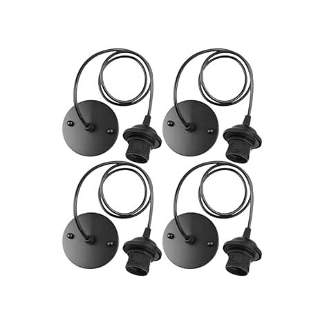 Lot de 4 Suspension E27 Avec Anneau à Vis, Câble Réglable 100CM, E27 Porte Lampe Suspension, Compatible Avec Abat-jour, pour Éclairage au Plafond Salon, Chambre(Noir) (1/5)