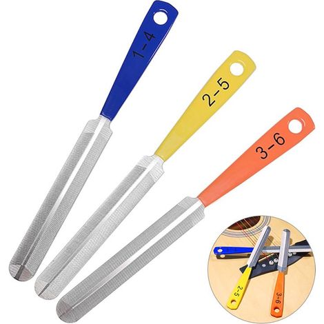 3 PZ Chitarra Dado Set di File Chiodo Estrattore Strumento di Riparazione in Acciaio Inox Chitarra Fret di File per il Basso, Mandolino, Banjo, Ukulele Calce Sella (1/5)