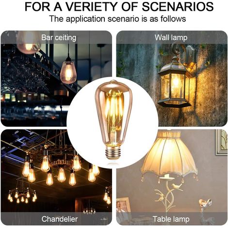 Ampoule E27 Vintage, 6 Pièces, LED E27 ST64 Lampe Décorative Rétro Edison Vintage Antique 4W Filament Blanc Chaud pour Restaurant Café Bar Ampoules à Incandescence (1/5)