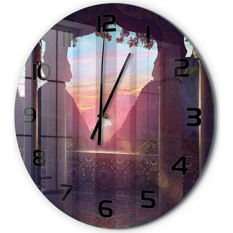 Horloge Murale Ronde pour Chambre Verre Trempé Silencieuse Sans Tic-Tac Architecture orientale fi 60 cm (1/5)