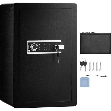 Coffre-fort 99 L à 1 porte, serrure à clé et code, avec sac ignifuge, porte-clés, LED et 2 étagères pour argent, documents, bijoux, objets de valeur, noir. (1/5)