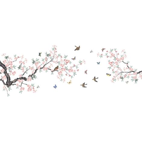 Stickers Muraux Décoratifs 2 Pcs 30x90 Cm Motif Branches Fleurs Oiseaux Autocollants Muraux pour Décoration Murale Maison Salon Chambre Garçon et Filles Bureau (1/5)