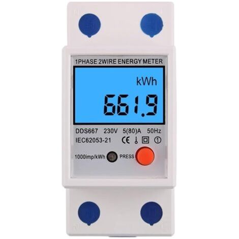 Compteur d'énergie monophasé, 1 phase, 2 fils, kWh, tension, courant, consommation d'énergie, wattmètre, électricité, 230V, 5(10) A, 50Hz, (DS667,230V) (1/4)
