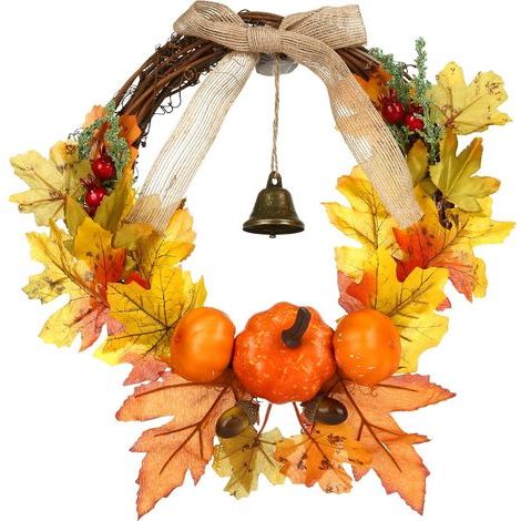 Thanksgiving-Kranz, 22,9 cm, kleiner Herbst-Türkranz mit künstlichen Kürbis-Ahornblättern, Beeren für die Herbsternte, Thanksgiving, Indoor-Haustür-Dekoration (1/5)