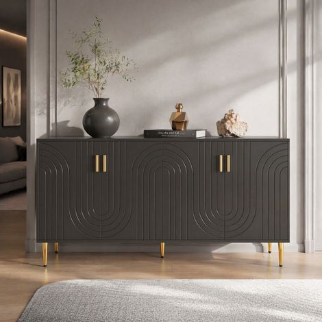 Buffet 152/40/75 cm noir avec 2 portes, design ondulé et grand rangement