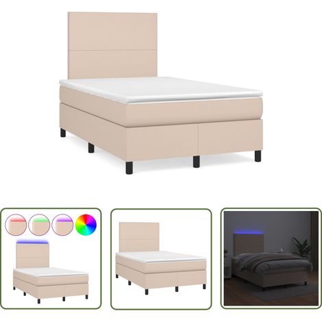 The Living Store Sommier à lattes de lit avec matelas LED cappuccino 120x190 cm - Lit Capitonné - Lit Avec Éclairage Led - Lit Design - Sommier Tapissier - Matelas À Ressorts Ensachés (1/5)