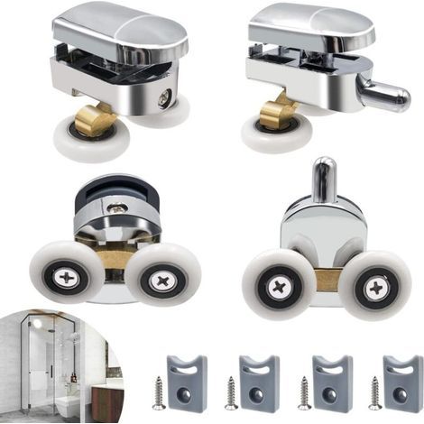 Shower door roller – Set of 4 double rollers – Diameter 23mm – Water resistant – For 4-6mm glass (1/5)