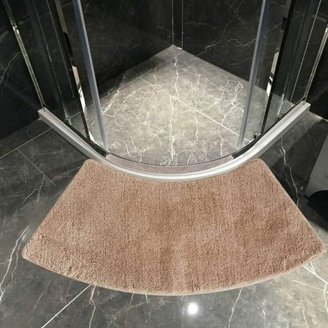 Tapis De Salle De Bain, Petit Tapi De Douche Arrondi en Quart De Cercle, Microfibre, Tapis De Bain Super Absorbant Antidérapant Confortable Paroi De Baignoire (Beige) (1/5)