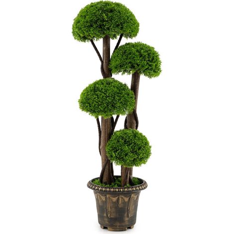 Feuillage dense et look classique, arbre topiaire artificiel avec tronc en bois réel pour entrée, terrasse ou salon (1/2)