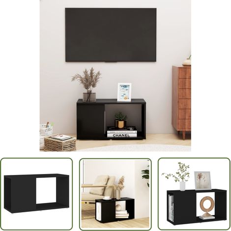 The Living Store Meuble TV Noir 60x24x32 cm Bois d'ingénierie - Meubles Tv - Meuble Tv Noir - Meuble Rangement - Bibliothèque Murale - Support Tv (1/5)